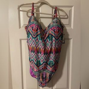 NWT-  Kenneth Cole Reaction
Jungle Mosaic Bandeau One Piece Swimsuit